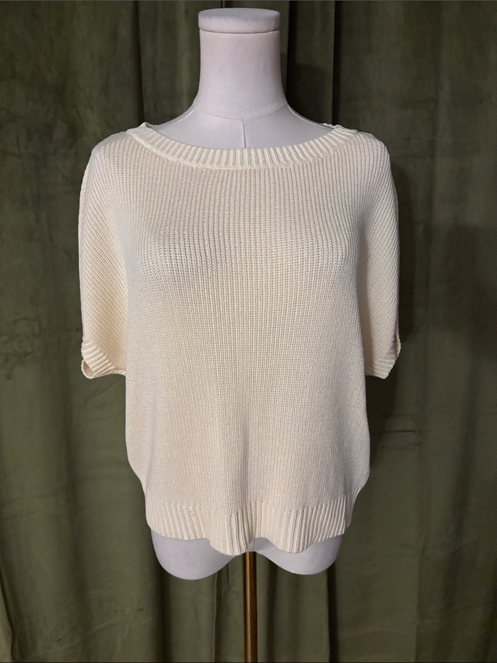 Ralph Lauren black label Cream Short-Sleeve Crewneck Knit Sweater, M